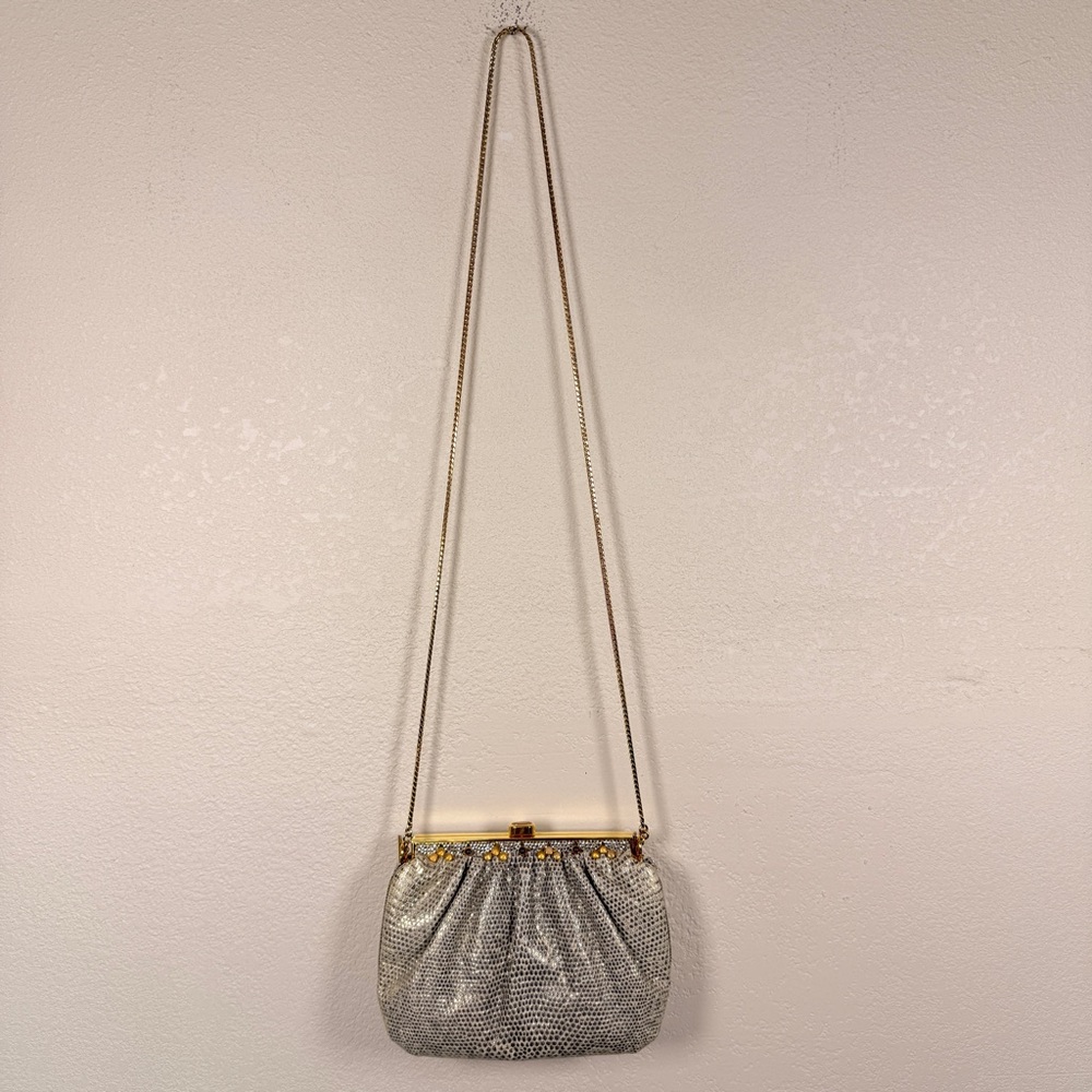 Judith Leiber Silver Lizard Clutch Gem Rhinestone Vintage - Picture 2 of 14